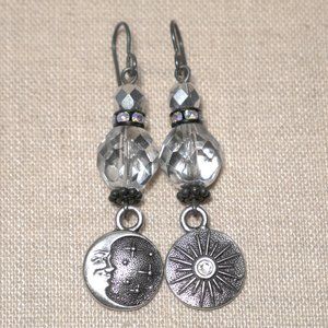 Hand Crafted Handmade Earrings Pewter & Niobium Moon & Stars Long Earrin…